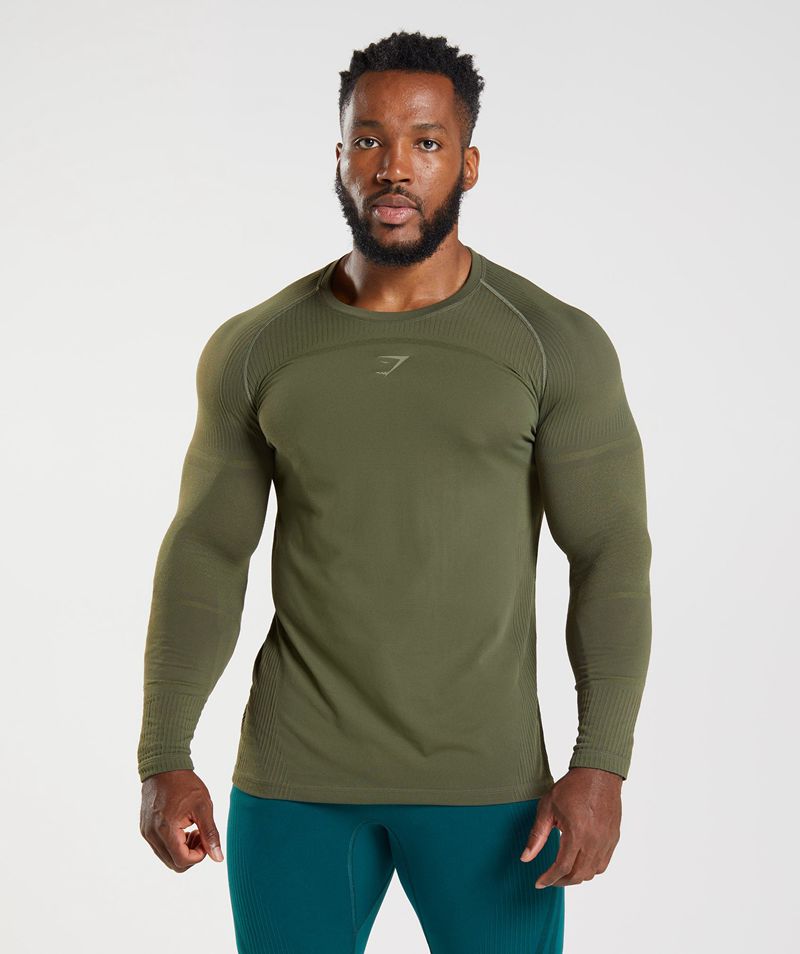 Men's Gymshark 315 Long Sleeve T-Shirts Olive | USA 3178-KZWJU