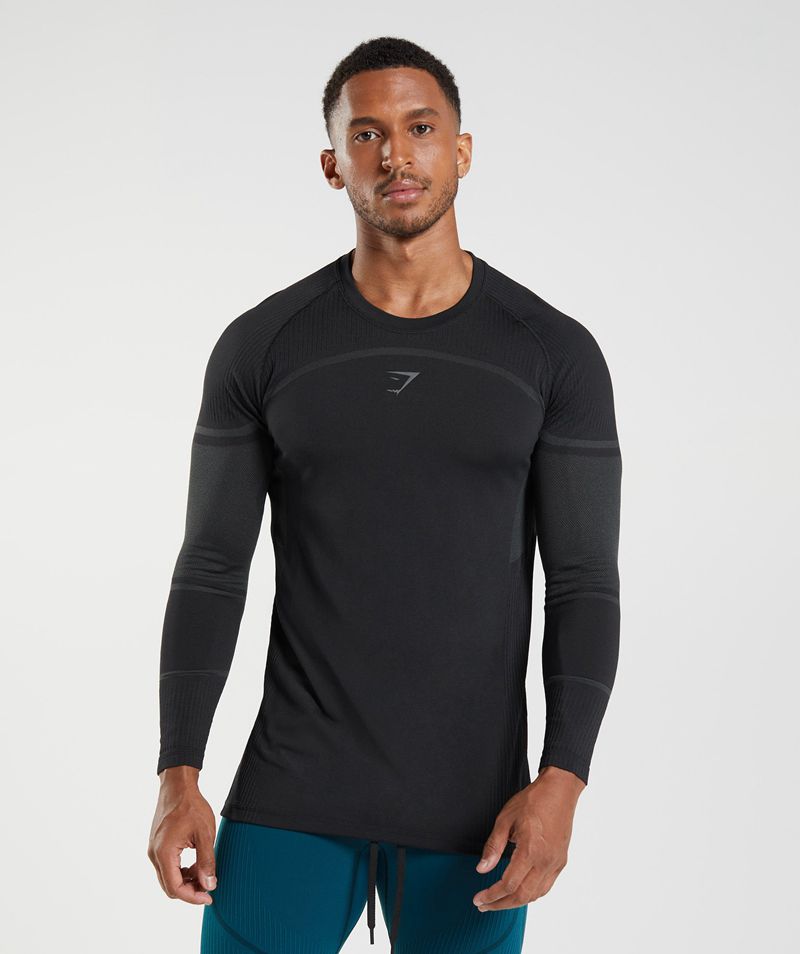 Men's Gymshark 315 Long Sleeve T-Shirts Black | USA 3240-PEQYR