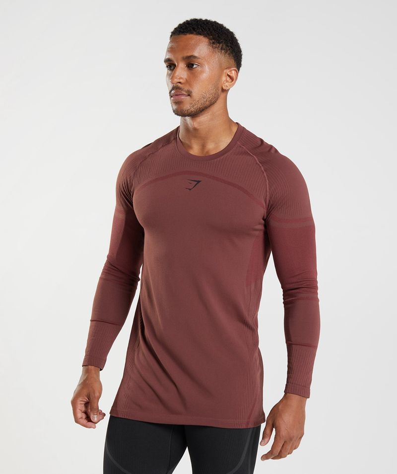 Men's Gymshark 315 Long Sleeve T-Shirts Burgundy | USA 3295-IYPDN