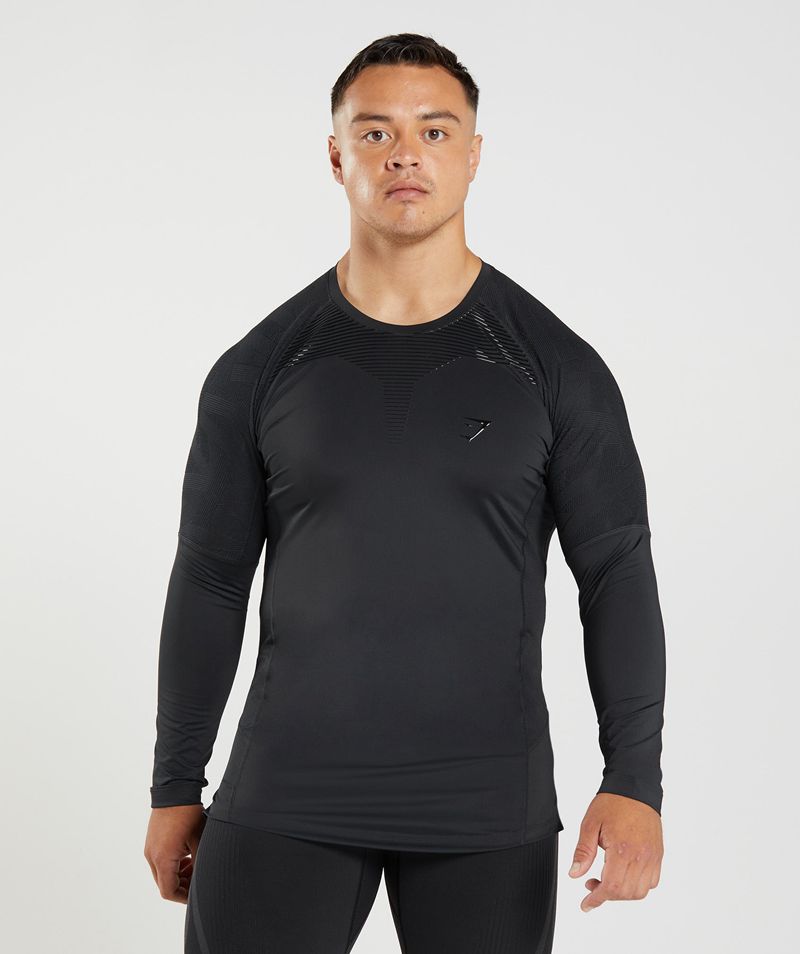 Men's Gymshark 315 Long Sleeve T-Shirts Black | USA 3905-LDHEP