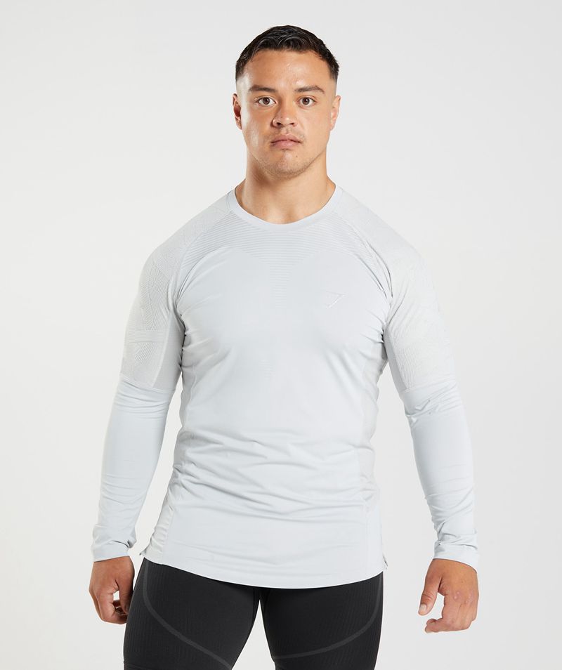 Men's Gymshark 315 Long Sleeve T-Shirts Light Grey | USA 7409-SJQAN