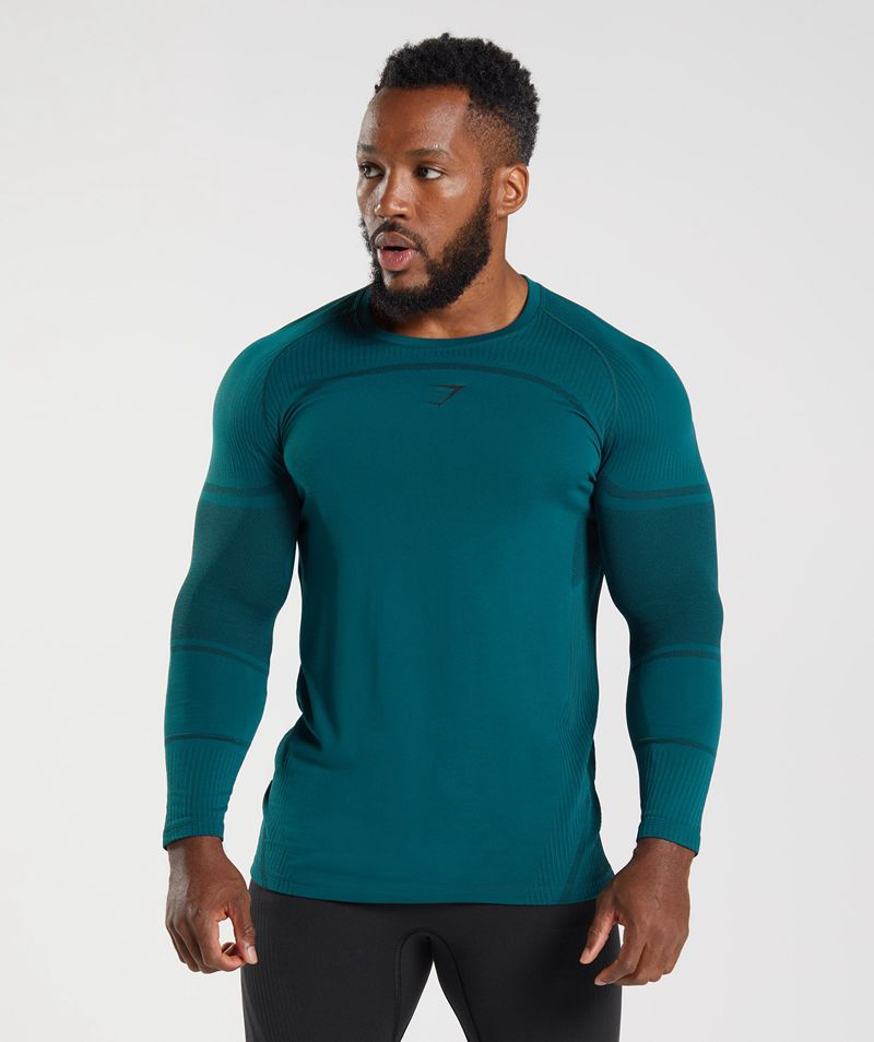 Men's Gymshark 315 Ls Seamless T-Shirts Turquoise | USA 2817-IOFKN