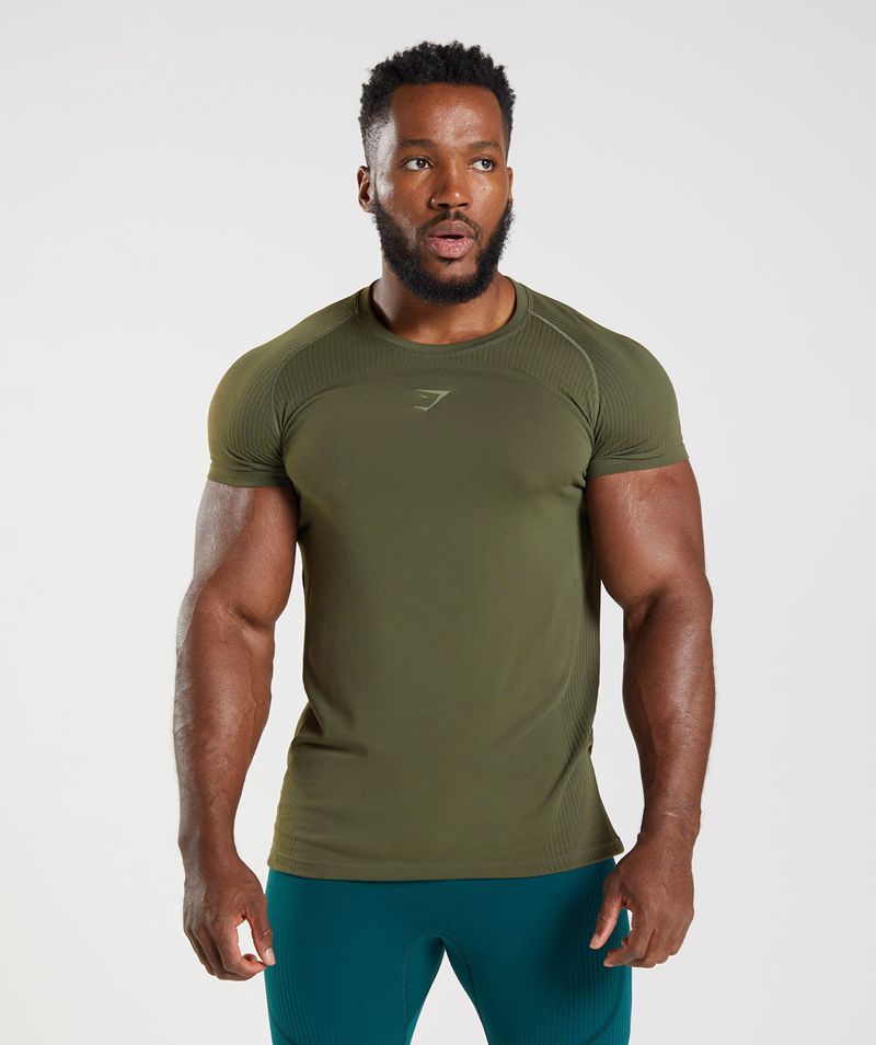 Men's Gymshark 315 Seamless T-Shirts Olive | USA 1092-MXDBZ