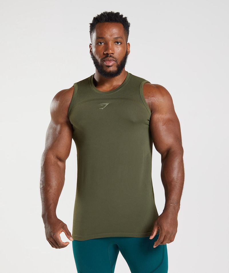 Men's Gymshark 315 Seamless Tank Tops Olive | USA 2941-XDLAB