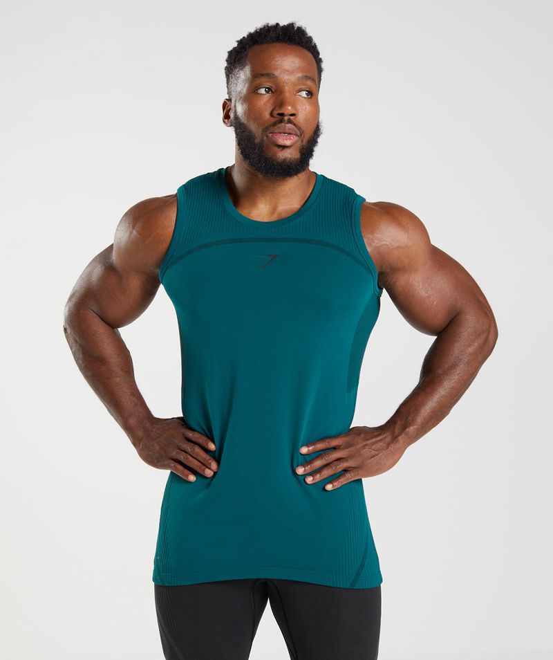 Men's Gymshark 315 Seamless Tank Tops Turquoise | USA 9165-JIFOC