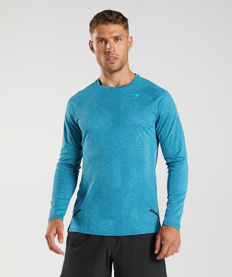 Men's Gymshark Apex Long Sleeve T-Shirts Blue | USA 3654-JMHTP