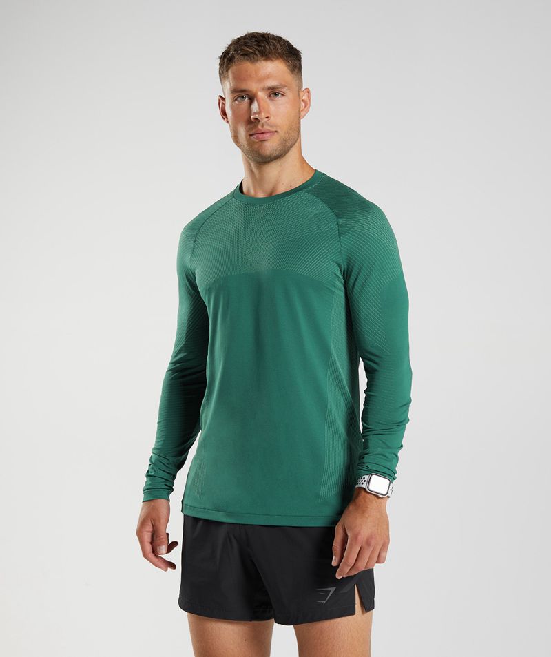 Men's Gymshark Apex Seamless Long Sleeve T-Shirts Green | USA 1450-YMSRX