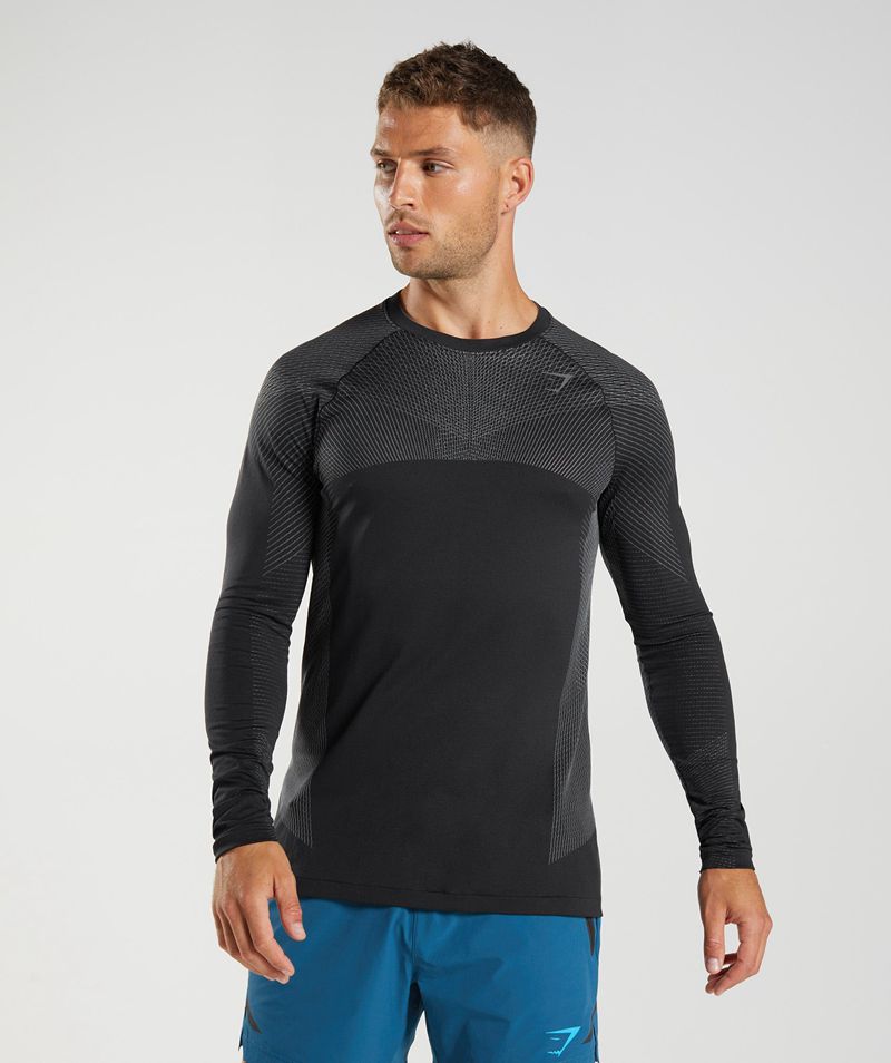 Men's Gymshark Apex Seamless Long Sleeve T-Shirts Black | USA 2697-UQATI