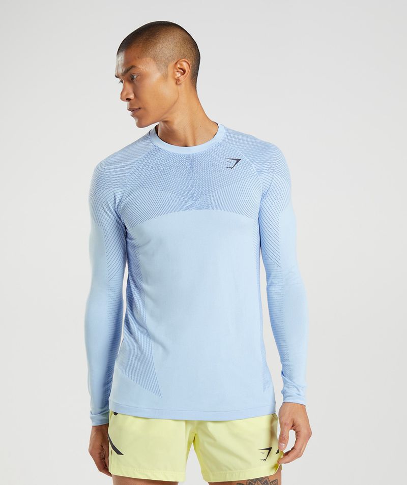 Men's Gymshark Apex Seamless Long Sleeve T-Shirts Blue | USA 7386-LQENF