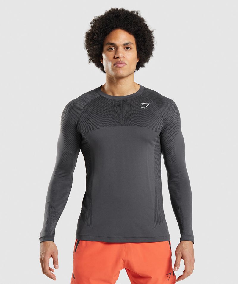 Men's Gymshark Apex Seamless Long Sleeve T-Shirts Grey | USA 7634-FDWXN