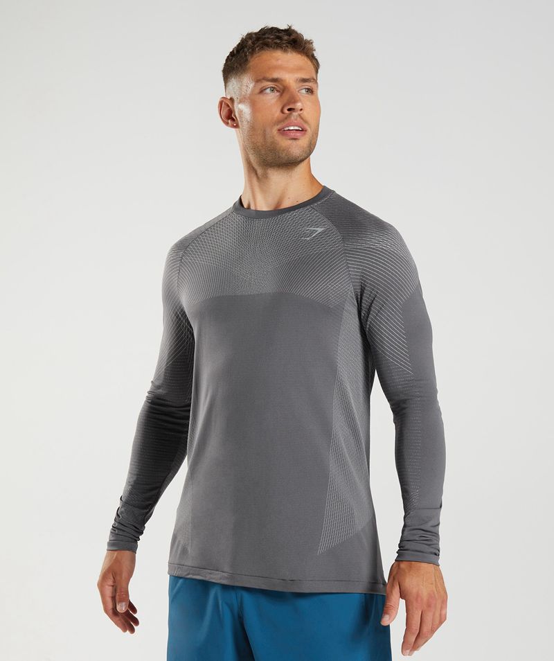 Men's Gymshark Apex Seamless Long Sleeve T-Shirts Grey | USA 9234-SQPBY