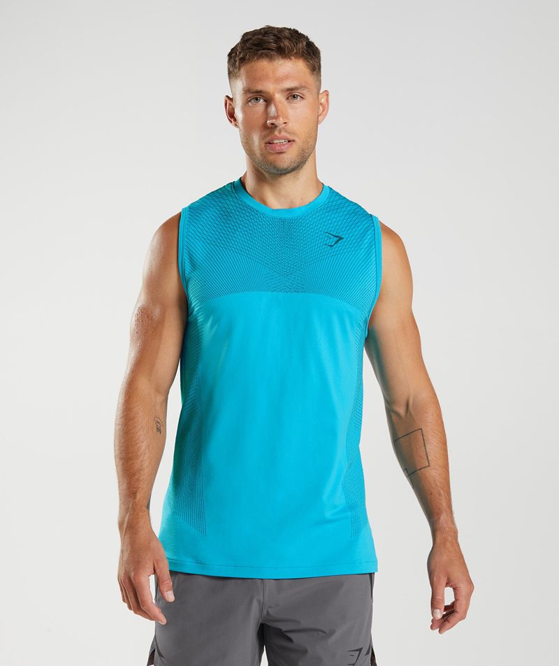 Men's Gymshark Apex Seamless Tank Tops Blue | USA 3729-ADZOU