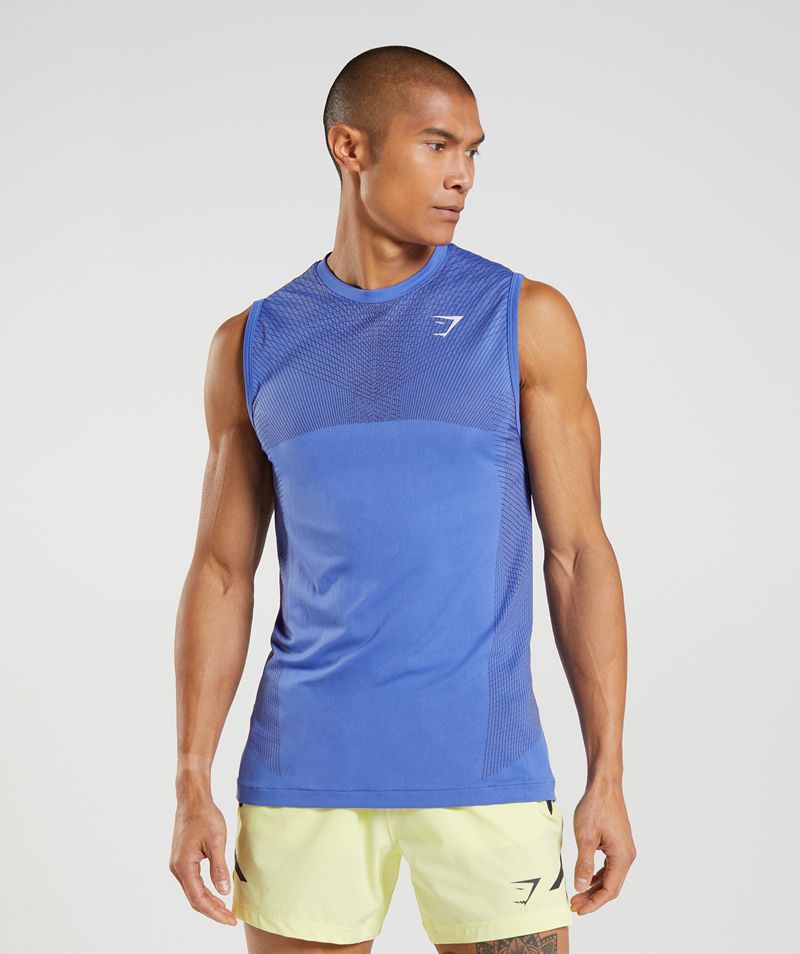 Men's Gymshark Apex Seamless Tank Tops Blue | USA 9635-BMXJY