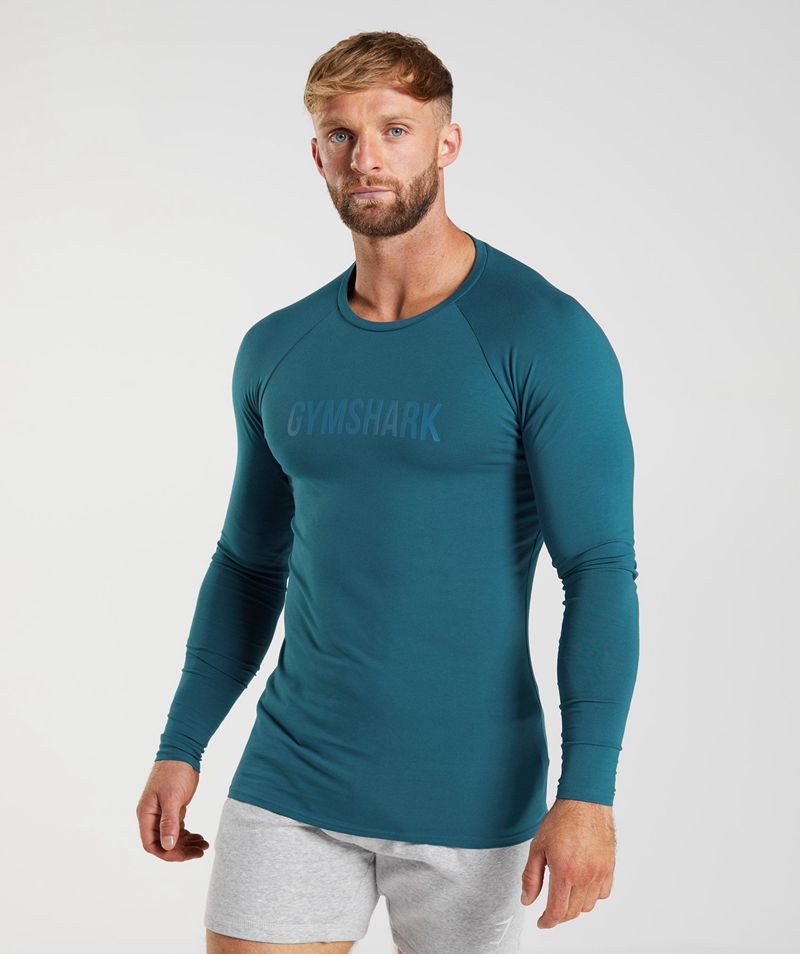 Men's Gymshark Apollo Long Sleeve T-Shirts Blue | USA 3874-EATHM