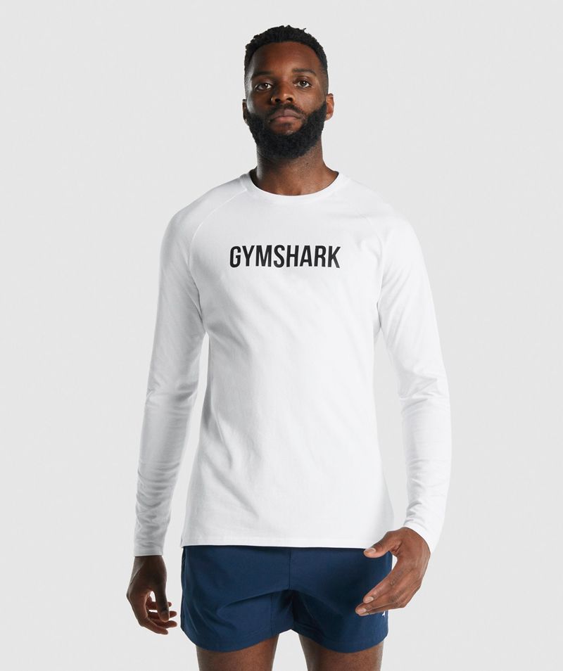 Men's Gymshark Apollo Long Sleeve T-Shirts White | USA 6574-FUBKA