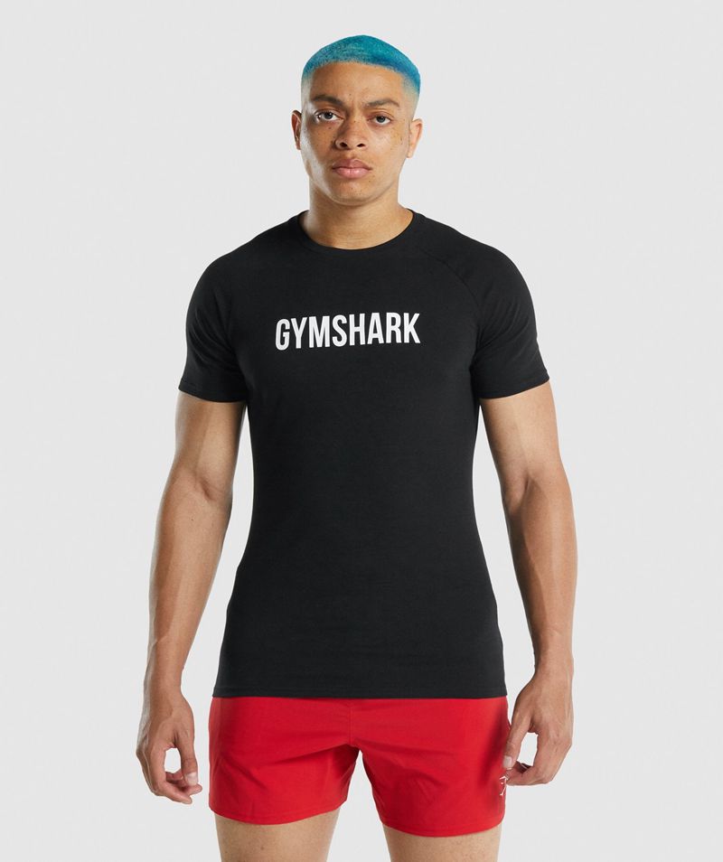 Men's Gymshark Apollo T-Shirts Black | USA 7389-ROAWB