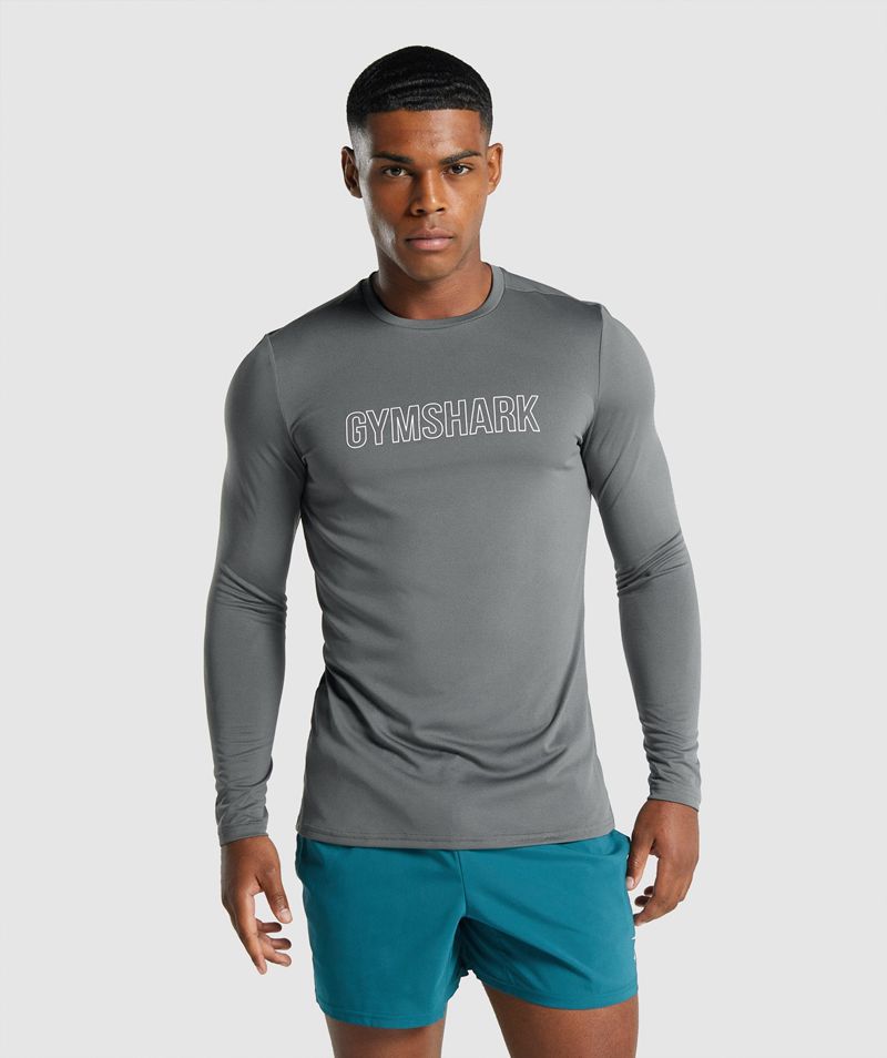 Men's Gymshark Arrival Long Sleeve Graphic T-Shirts Grey | USA 9245-WEQOJ