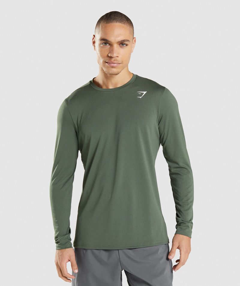 Men's Gymshark Arrival Long Sleeve T-Shirts Green | USA 0762-JVHYU