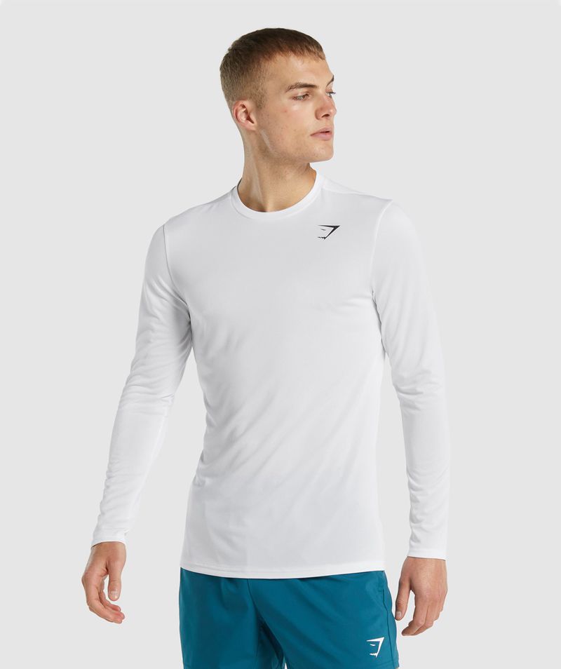 Men's Gymshark Arrival Long Sleeve T-Shirts White | USA 1207-BMZNY