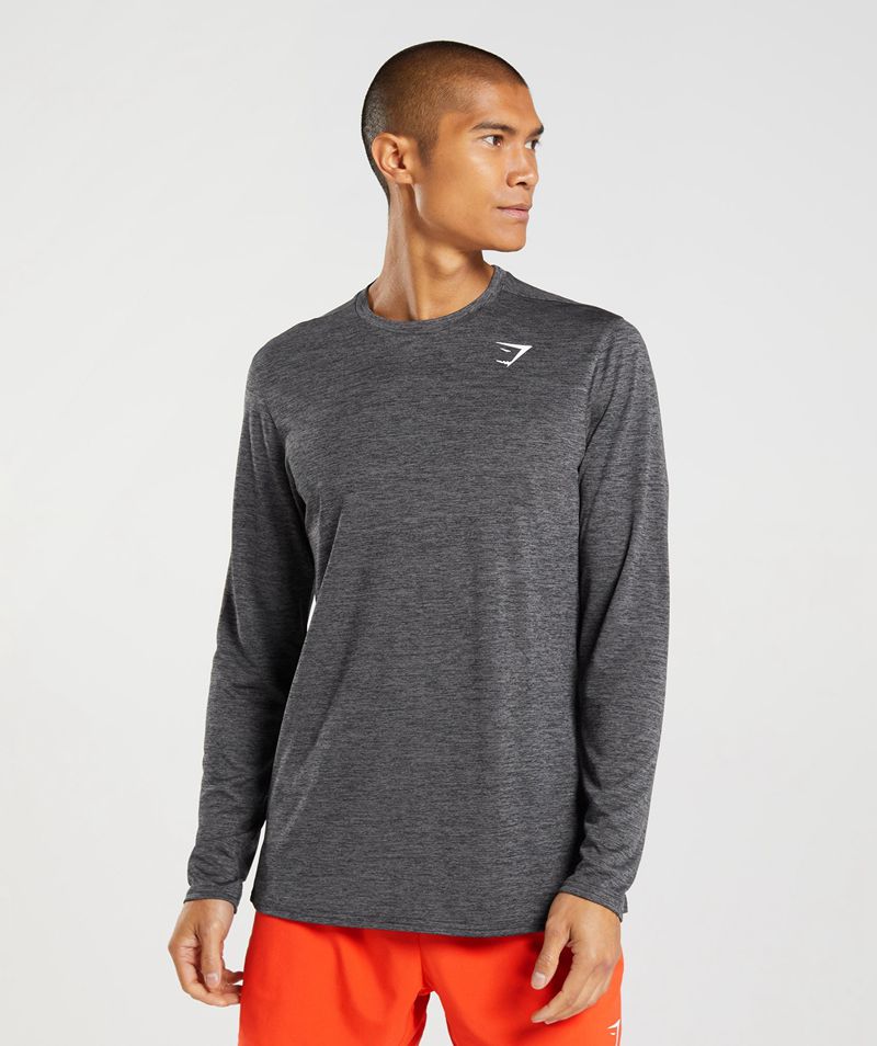 Men's Gymshark Arrival Long Sleeve T-Shirts Black | USA 3804-KFADS