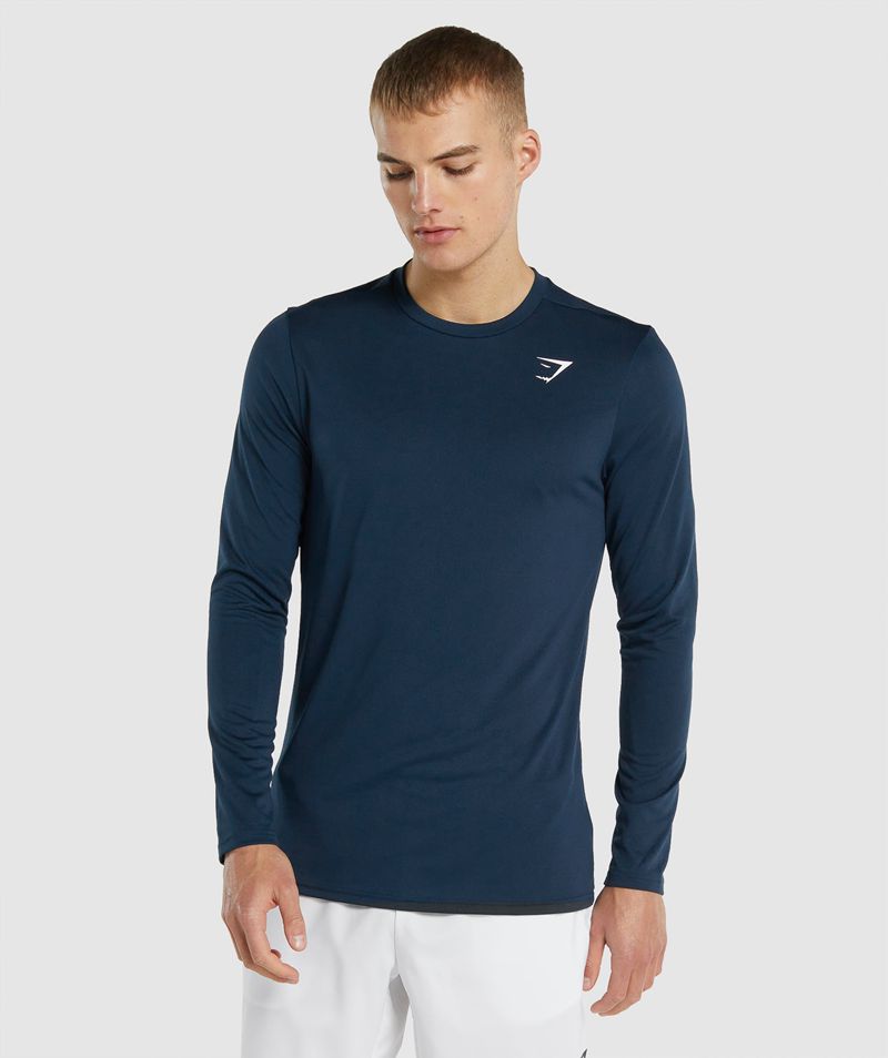 Men's Gymshark Arrival Long Sleeve T-Shirts Navy | USA 4690-IMRCP