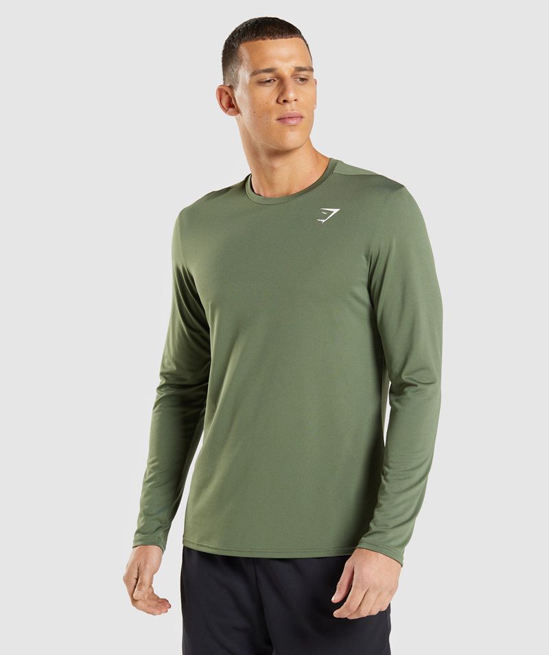 Men's Gymshark Arrival Long Sleeve T-Shirts Olive | USA 8965-MVJFB