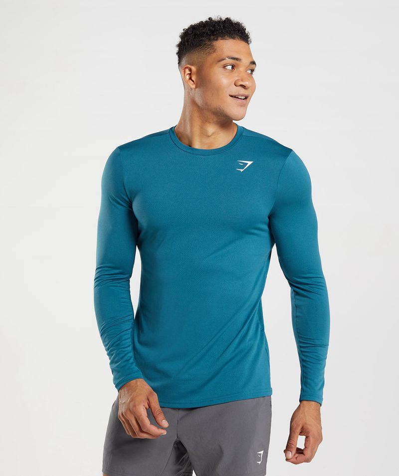 Men's Gymshark Arrival Long Sleeve T-Shirts Blue | USA 9652-LRHSV