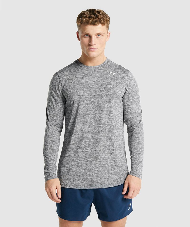 Men's Gymshark Arrival Marl Long Sleeve T-Shirts Grey | USA 1728-FYDAX