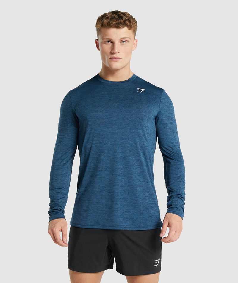 Men's Gymshark Arrival Marl Long Sleeve T-Shirts Navy | USA 2594-YDFVE