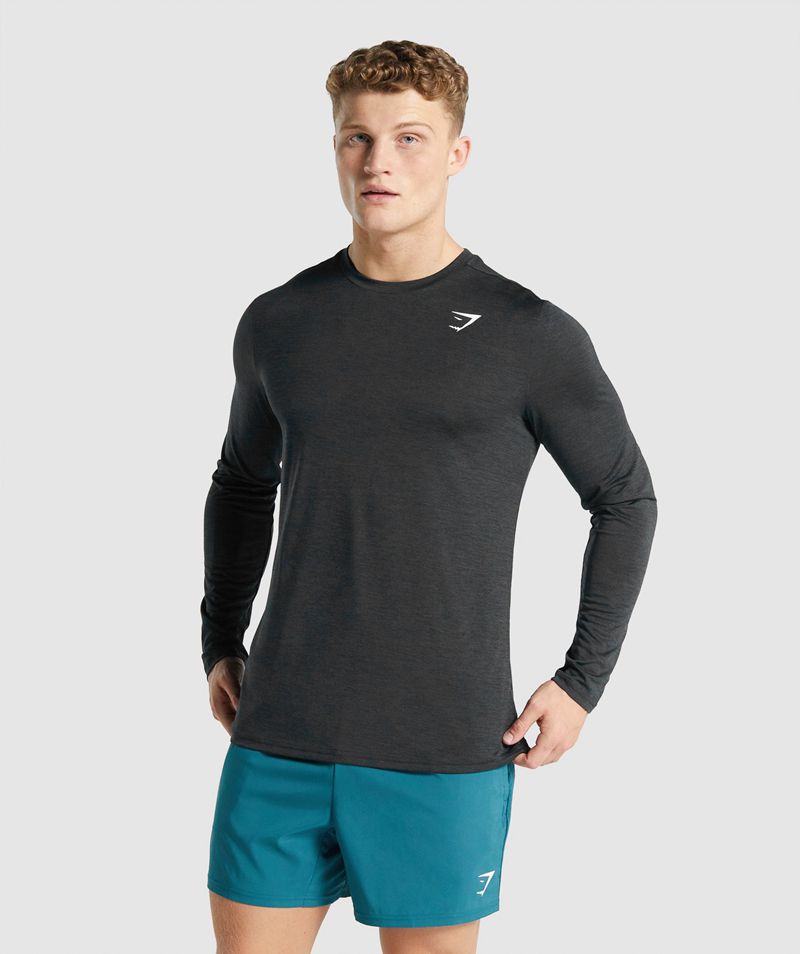 Men's Gymshark Arrival Marl Long Sleeve T-Shirts Black | USA 9067-FIRHX