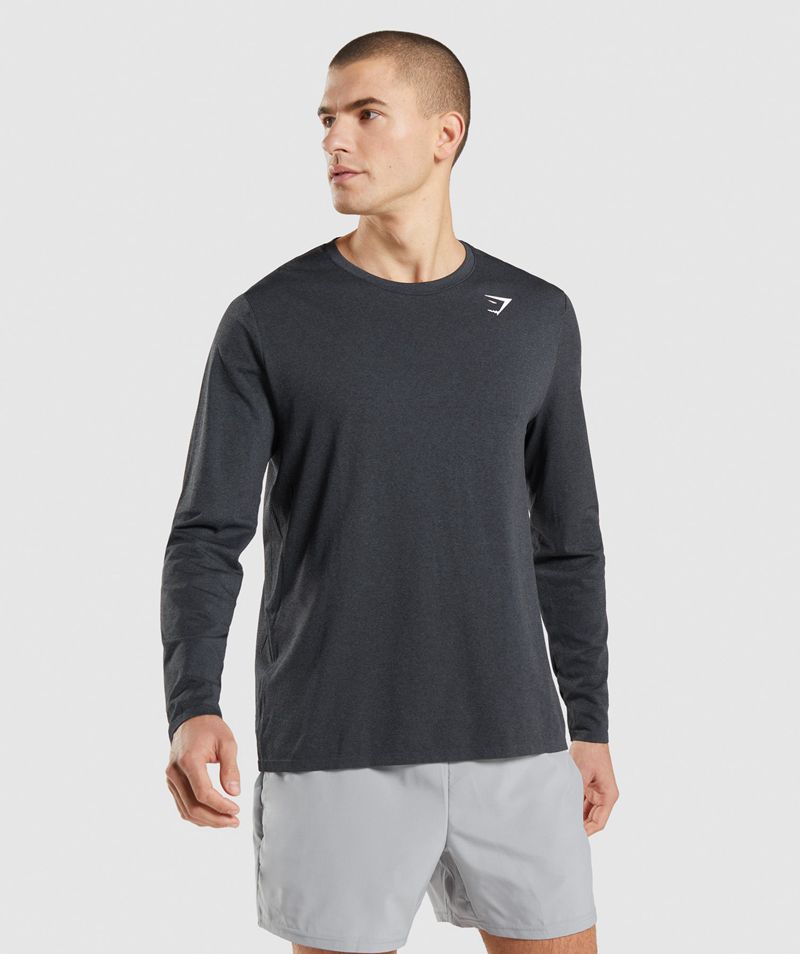 Men's Gymshark Arrival Seamless Long Sleeve T-Shirts Black | USA 2587-UVZGB