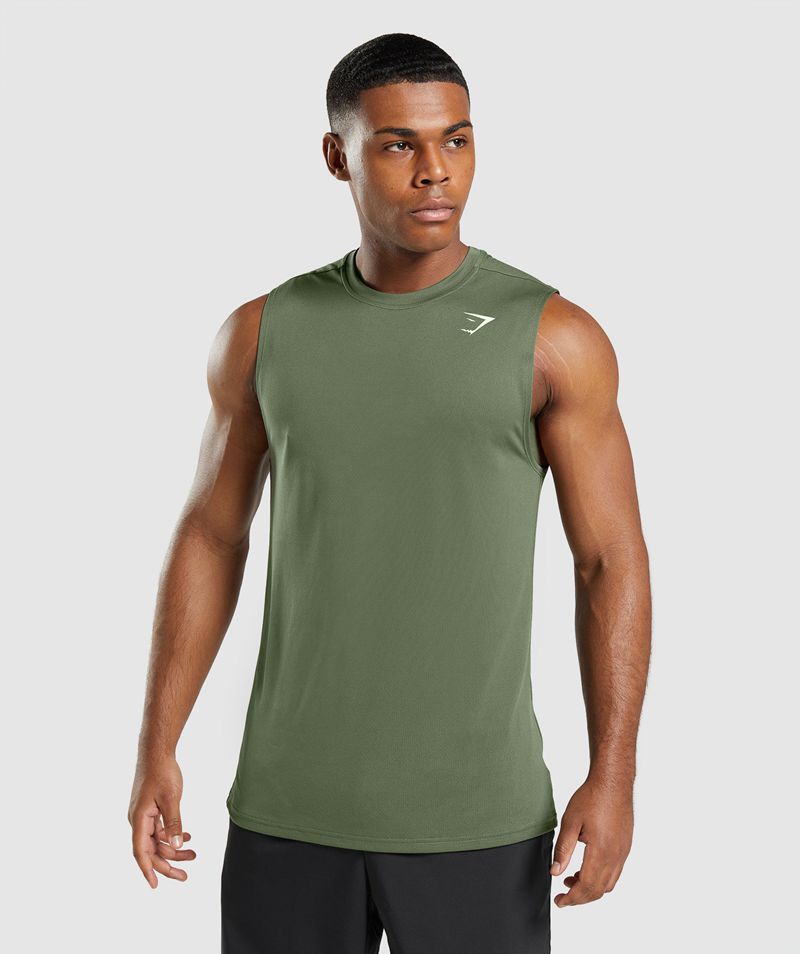 Men's Gymshark Arrival Sleeveless T-Shirts Olive | USA 6410-DYBCO