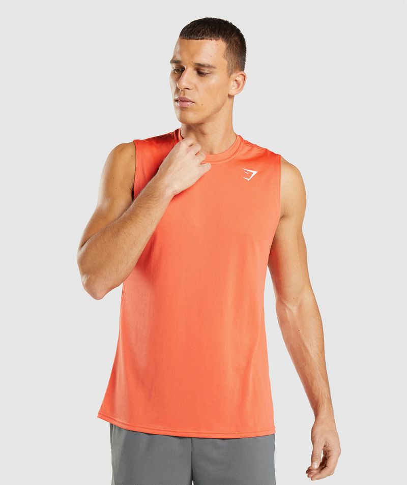 Men's Gymshark Arrival Sleeveless T-Shirts Orange | USA 9465-FNKIV