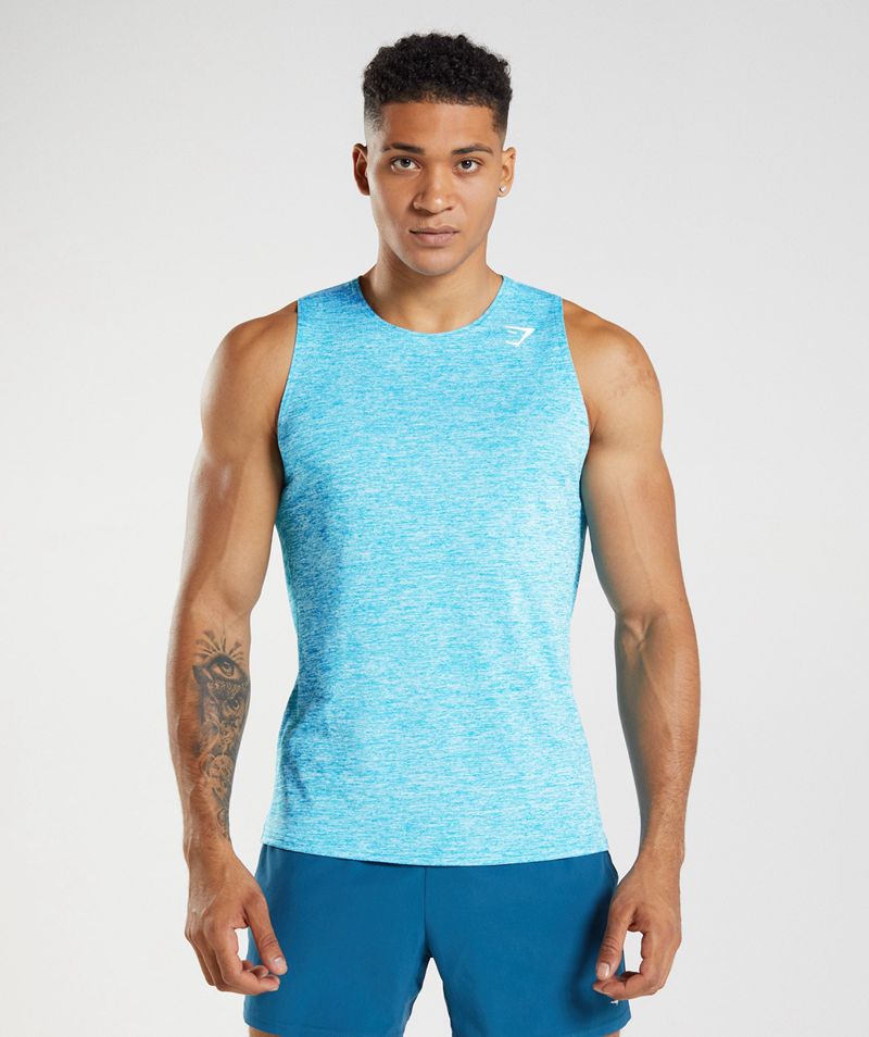 Men's Gymshark Arrival Slim Marl Tank Tops Blue | USA 1629-WKIHP