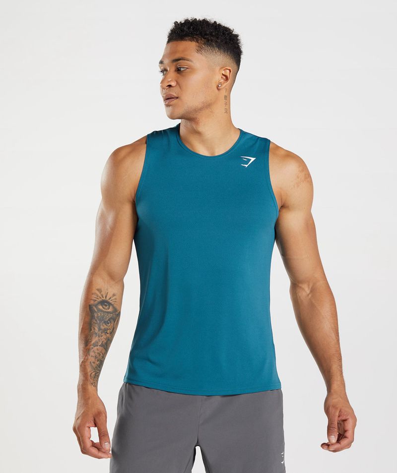 Men's Gymshark Arrival Tank Tops Blue | USA 8047-KIFQB