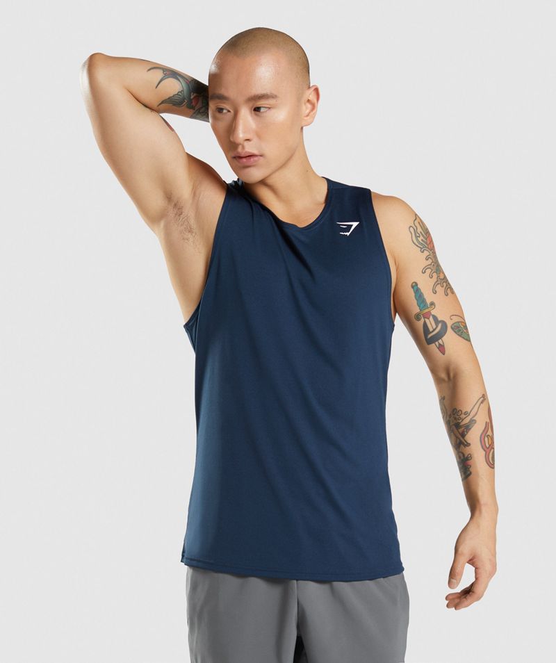 Men's Gymshark Arrival Tank Tops Navy | USA 8167-QZAUX