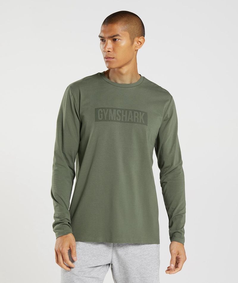 Men's Gymshark Block Long Sleeve T-Shirts Olive | USA 1029-JYMDU