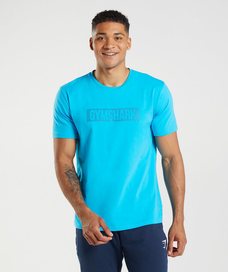 Men's Gymshark Block T-Shirts Blue | USA 2493-CKDYX