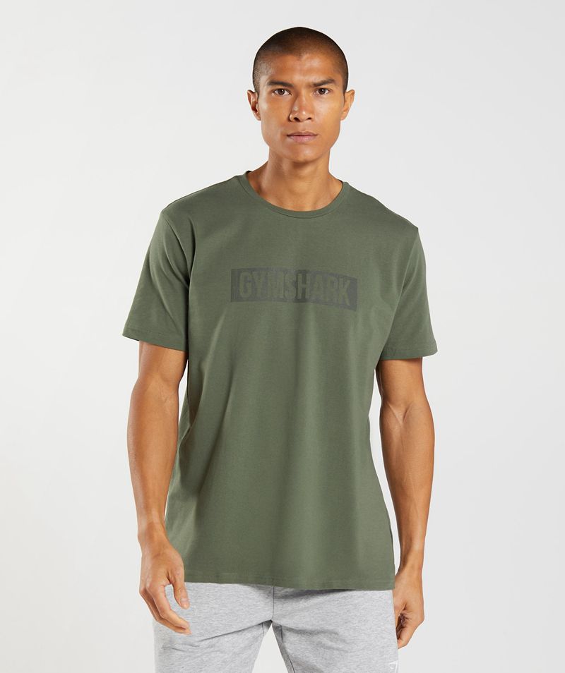 Men's Gymshark Block T-Shirts Olive | USA 3140-YZKUJ