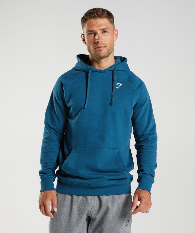 Men's Gymshark Crest Hoodie Blue | USA 1534-NBGHS