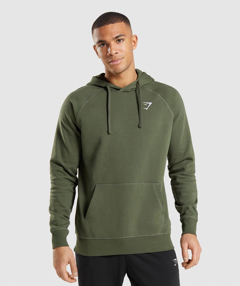 Men's Gymshark Crest Hoodie Olive | USA 5914-VZMYH