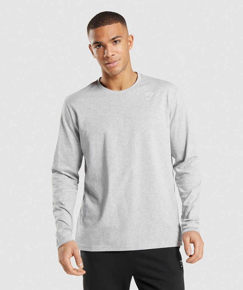 Men's Gymshark Crest Long Sleeve T-Shirts Light Grey | USA 5823-JAXUQ