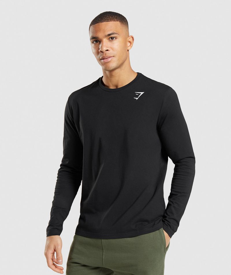 Men's Gymshark Crest Long Sleeve T-Shirts Black | USA 9207-LYSDT