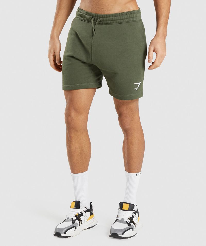 Men's Gymshark Crest Shorts Olive | USA 4718-SHFDQ