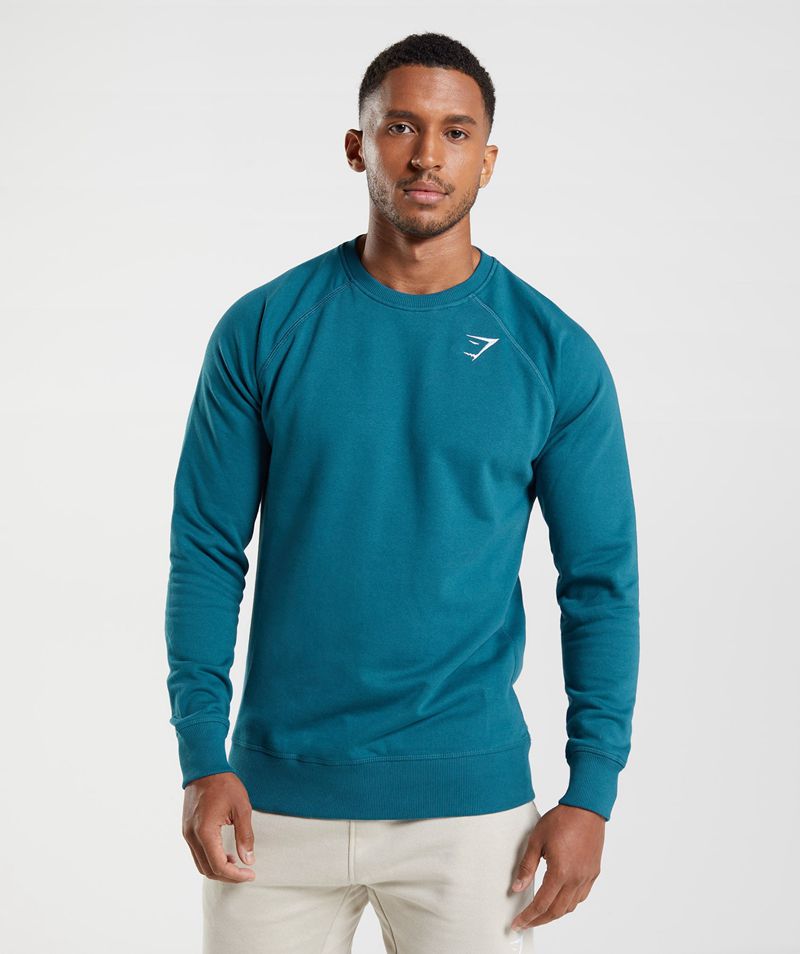 Men's Gymshark Crest Sweatshirts Blue | USA 6512-ATJPM