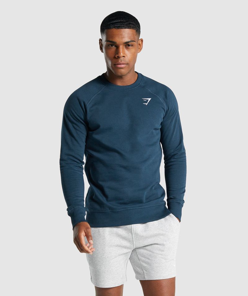 Men's Gymshark Crest Sweatshirts Navy | USA 4631-SULGV