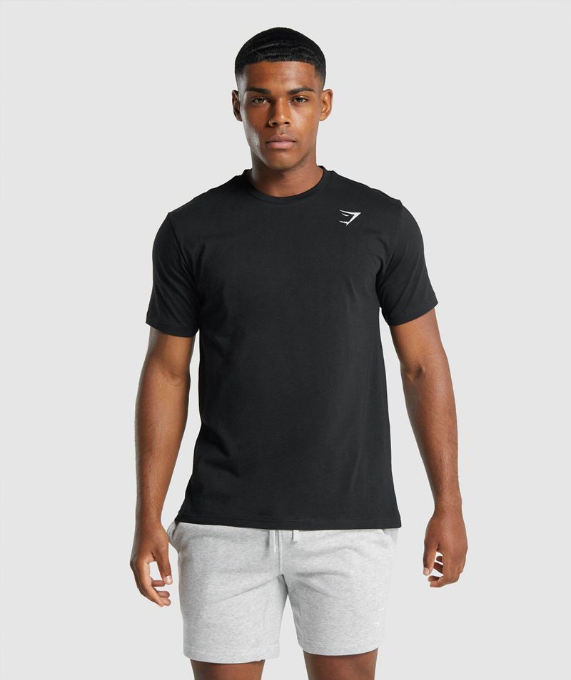 Men's Gymshark Crest T-Shirts Black | USA 2390-GVREC