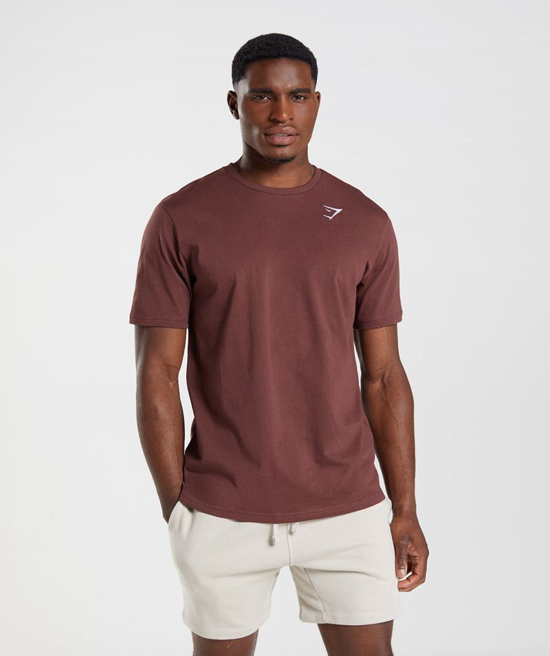 Men's Gymshark Crest T-Shirts Burgundy | USA 3216-SPFOK