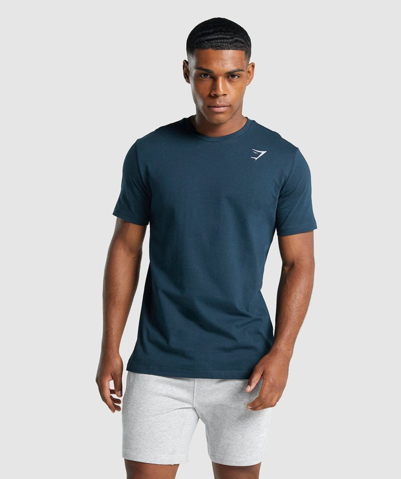 Men's Gymshark Crest T-Shirts Navy | USA 1307-QKCEA