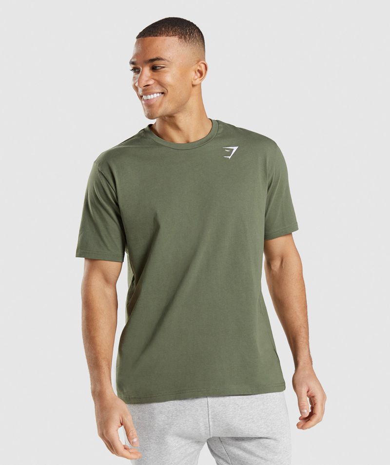 Men's Gymshark Crest T-Shirts Olive | USA 3029-MGFTR